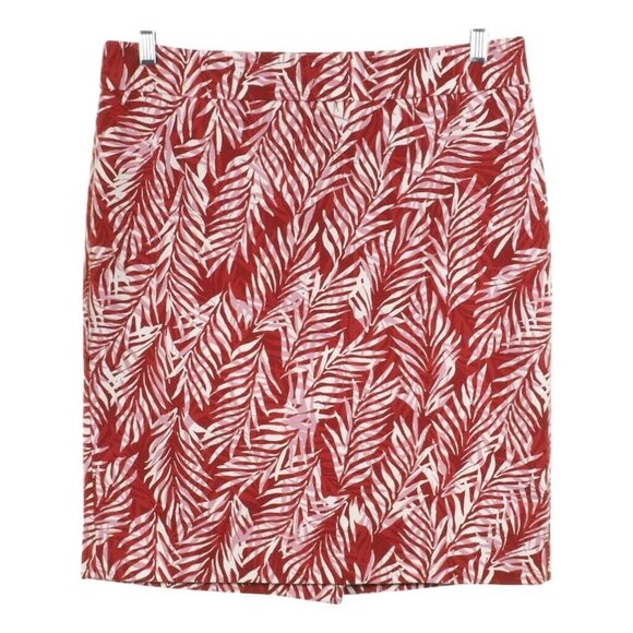 Ann Taylor Factory Womens Tropical Leaf Print Skirt Size 12 Red & White - Picture 1 of 7
